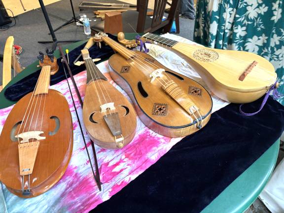 Some of the medieval instruments of the era: Left to right; Spanish 13th century style Vielle, Rebec, 14th century Italian Vielle, Gittern.
