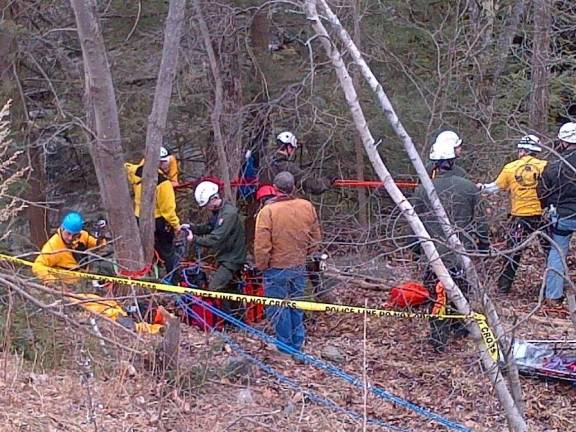 The Delaware Water Gap National Recreation Area&#x2019;s High Angle Rescue Team assists police with recovering the body of Gail Dews, 56, of Wayne, N.J., in March 2013 (Delaware Water Gap NRA)