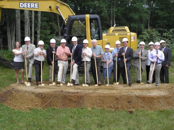 Shown during the Groundbreaking Ceremony at Pike Family Health Center in Lords Valley, from left:Stephanie Bloss, DMD, TFHDC, Lords Valley; Jack Dennis, manager of grants and development, Wayne Memorial Hospital and WMCHC; Pike County Commissioner Matthew Osterberg; Peter Rodgers, chair, WMCHC Board of Directors; Pike County Commissioner Rich Caridi; Nicholas Mazza, supervisor, Blooming Grove Township; Brian Brown, DMD, dental director, WMCHC; Robert Fredericks, DDS, TFHDC; Helen Ann Yale, co-chairman, Blooming Grove Township; John Weisenreider, MD, medical director, WMCHC; David Hoff, CEO of Wayne Memorial Health System; Frederick Jackson, executive director, WMCHC; Lee Oakes, chair, Wayne Memorial Health System Board of Directors; Michael Campbell, MD, director of behavioral health, WMCHC and Rashesh Dholakia, MD, MPH, Behavioral Health Center.