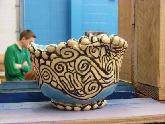 Bowl on display at the "Empty Bowls" lunch (Photo by Anya Tikka)