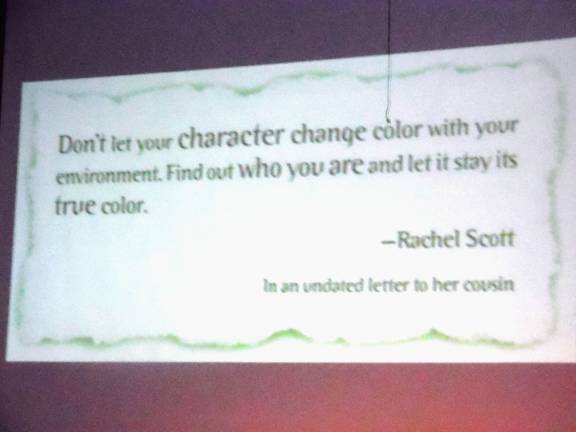 One of the slides showing Rachel Joy Scott's writings prior to her untimely, tragic death at Columbine.