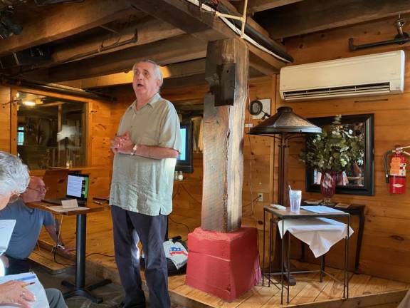 John Donahue spoke at the Waterwheel Cafe about his national park proposal.