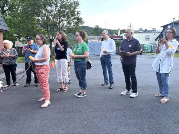 Candelight Vigil in front of DVA offices at back of line are Sean Strub (white shirt) and Jay Blotcher (blue shirt).