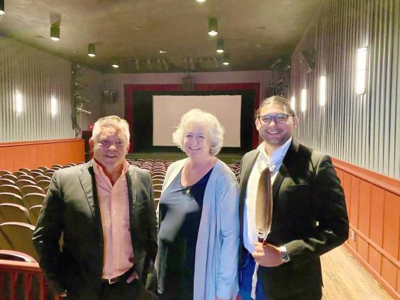 Bill Rosado, owner of Milford Theater, Eileen Smith and Daniel Strongwalker Thomas