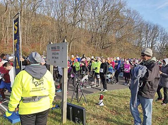Participants in the annual River Ramble Fall Classic line up at the starting line at Smithfield Beach in Delaware Water Gap National Recreation Area.