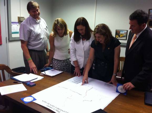 PennDOT officials and legislators representing Pike County met recently in Dunmore to discuss options to address rural road conditions. Among those gathered were (from left): PennDOT District 4 Executive George Roberts, Rep. Rosemary Brown (R-189), Sen. Lisa Baker (R-20), PennDOT Secretary Leslie Richards and Rep. Mike Peifer (R-139). (Photo provided)