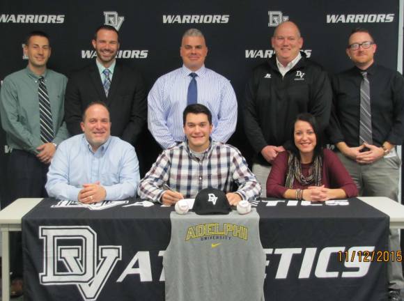 Senior centerfielder and pitcher Lawrence Cicileo signs with Adelphi University