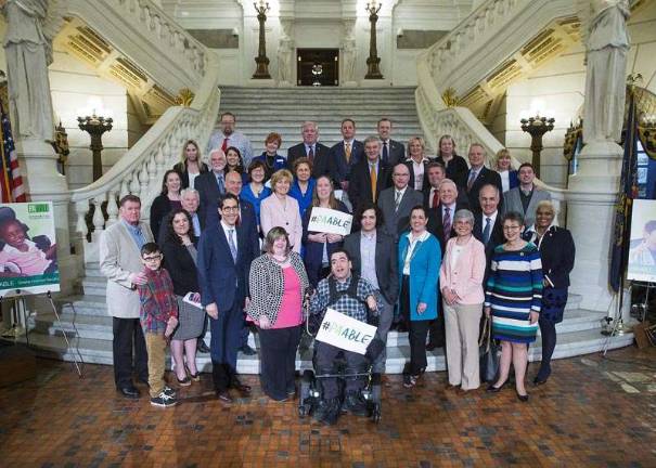 Advocates of the state’s Achieving a Better Life Experience, or ABLE, saving accounts gathered in the state Capitol rotunda to celebrate the launch of the program (Photo provided)