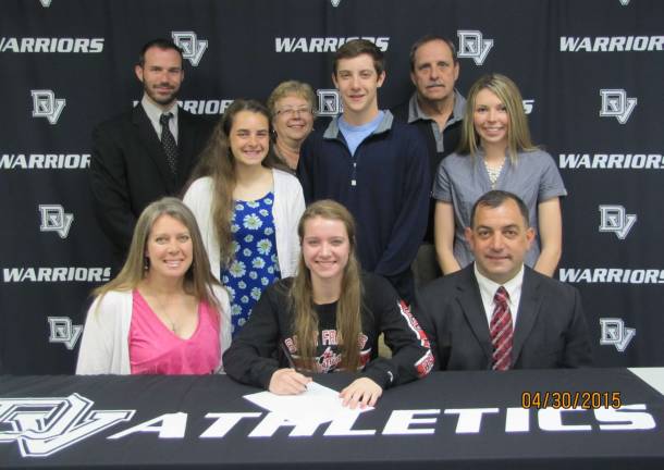 Photo provided Pictured from left: (front row) Cristin Cavallaro, senior Marielle Cavallaro and Paul Cavallaro. (middle row) Brenna Cavallaro, Matt Cavallaro and head field hockey coach Lindsay Gonzalez. (back row) High school principal Brian Blaum, guidance counselor Wanda Holtzer and Senior Athletic Director Al Holtzer.