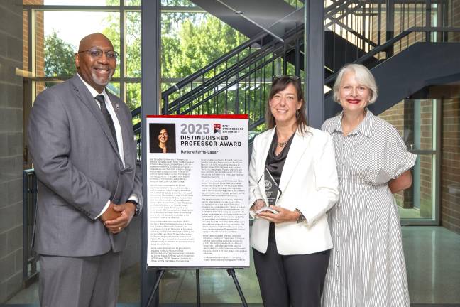 From left: Kenneth Long, President; Darlene Farris-LaBar, professor and chair of art + media + design; and Dr. Margaret Ball, provost, and vice president for academic affairs. Photo provided