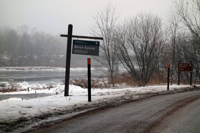 People were fishing at the Lackawaxen access along the Upper Delaware and Scenic River during the first weekend of the shutdown. But access point and others may become blocked and inaccessible if more snow falls before Congress resolves the impasse. (Photo by Pamela Chergotis)
