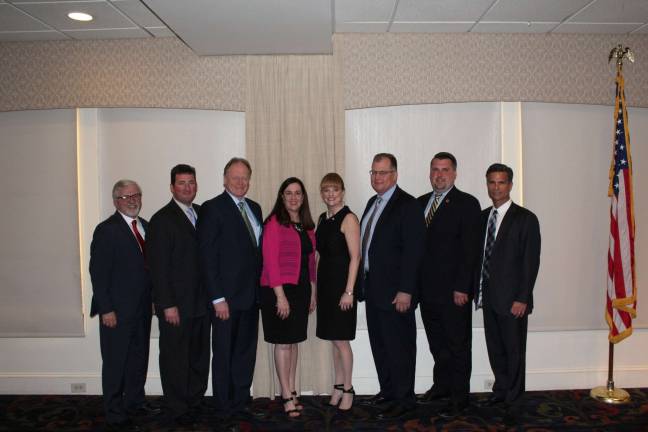 From left: Pike County Commissioner Matt Osterberg, State Representative Mike Peifer, Judge Gregory Chelak, Senator Lisa Baker, PCCRW President Attorney Kelly Gaughan, Judge Emil Giordano, PCRC President Chris Decker, and Keynote Speaker Dan Meuser (Photo provided)