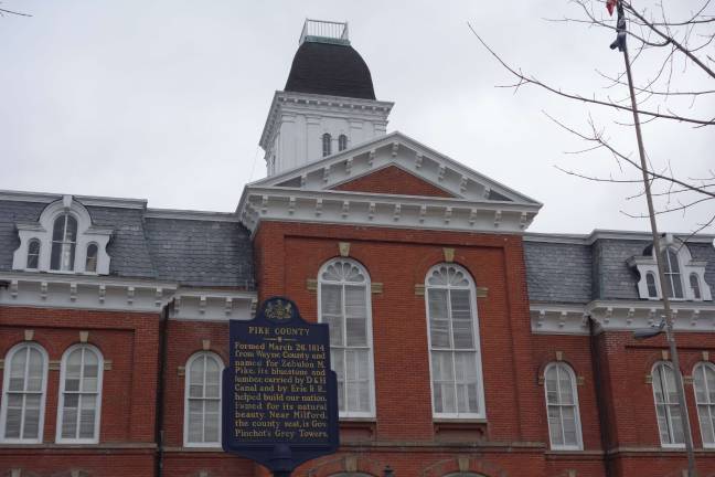 The cupola atop the Pike County Courthouse on Broad Street holds the mysterious &quot;death bell&quot; (Photo by Pamela Chergotis)