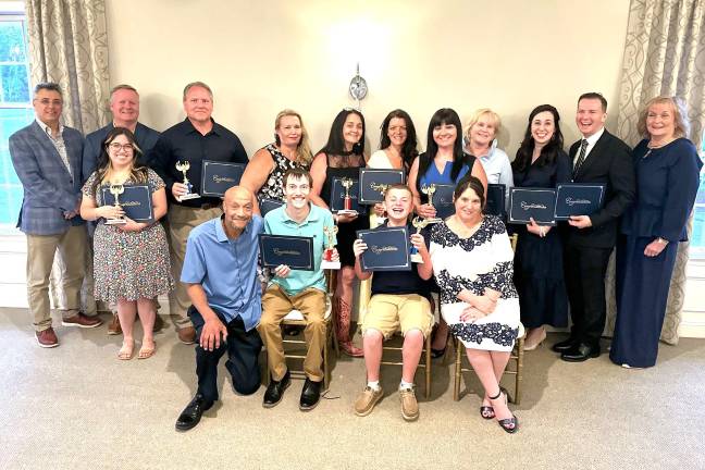 S.A.F.E presenters, nominees and winners. Back: left to right: Frank Bartoli - PA Inclusive, Jeff Platko - Brighter Journeys presenter for the Lisa. M. Urbanski Award (Brother of Lisa), Scott Zoscin- Weatherly Area School District, Debbie Ludden, Tara Quinn, Mary Vanesko, Jeanette Linskey-Sanders, Maura Leighton, Mary Siejak, Anthony Melf,Donna Connelly. Front: left to right: Dolphus Teart - SAFE Board Member, Brian Boston - Bake Inclusive, Christian Ochs, Malinda Knipfer - SAFE Executive Director.