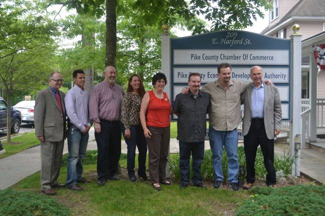 Pictured (from left): Jack Boyle, Aaron May, Jonathan Gruehr, Devron McDermott, Arlene Quirk, Brian O'Halloran, David Madison, and Davis Chant (Photo by Odeya R. Pinkus)