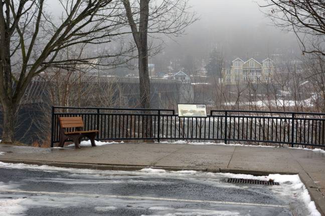 You can still park at the Roebling Bridge, but the walkways, tollhouse (at far end of bridge), and restrooms will remain closed during the shutdown. (Photo by Pamela Chergotis)