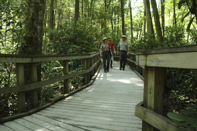 The walkway to the bottom of the falls is now finished, but the more problematic stairs and walks to the top will take longer (Photo by Pamela Chergotis)