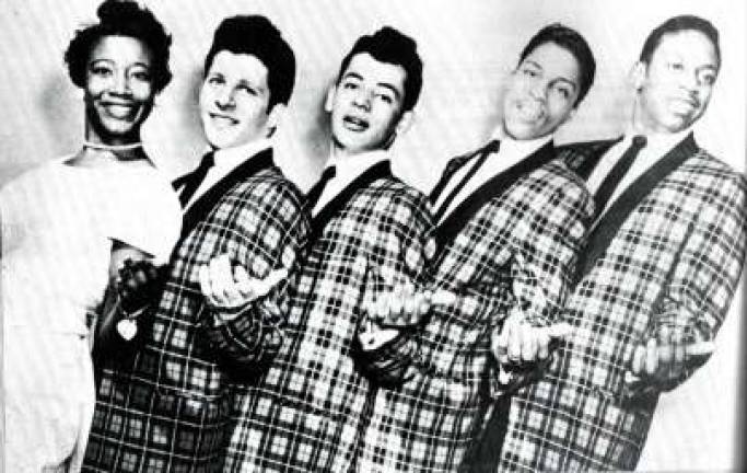 The original five members of The Crests (from left): Patricia Vandross, Johnny Maestro (formerly known as Johnny Mastrangelo), Talmoudge Gough, Harold Torres and J.T. Carter (Photo Courtesy Ea Kroll Productions Archives)
