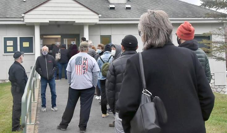 At the Westfall Township Municipal Building polling place in Matamoras, voters waited for two hours to cast their ballots (Photo by Becca Tucker)