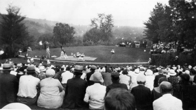 A seal performs in the Grey Towers amphitheater during one of Gov. Gifford Pinchot&#x2019;s Community Days back in the 1920s (Photo provided)