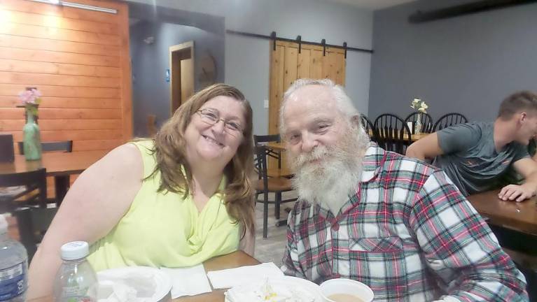 After leaving jail, John Curwood and his daughter Joy McCann enjoyed breakfast sandwiches and coffee at Ryan’s Deli in Lords Valley (Photo provided by Joy McCann)