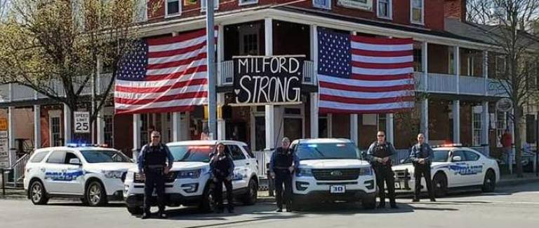Chief Matt McCormack and officers, keeping Milford safe, posted by Milford Mayor Sean Strub on the borough police Facebook page