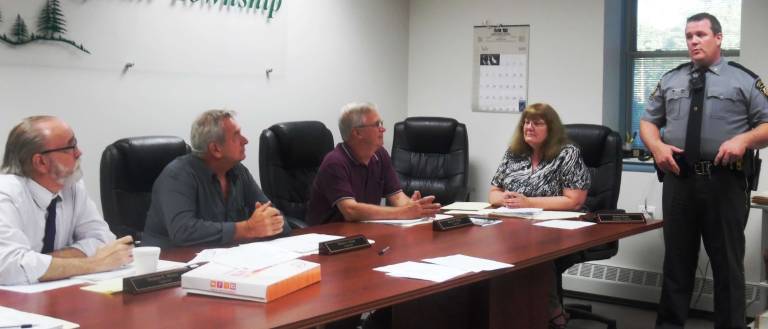 Lt. Sean Jennings, the new Blooming Grove station commander, meets supervisors in Dingman (Photo by Anya Tikka)