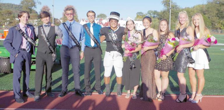 Delaware Valley High School 2019 Homecoming King and Queen, Josh Balcarcel and Clorinda Petrillo and pose for a portrait with their court.