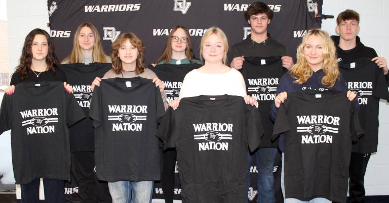 These are the Delaware Valley High School students of the month for January. Beginning in the back row, from left to right, the students are: Brianna Waldron; Emma Simmons; Rylee May; and Ryan O’Connell. In front, from left to right, are: Georgia Scicutella; Juliet Lee; Emma Strickler; and Sawyer Outwater. Alyiah Andrew was unavailable for the photo. Photo provided by Leslie Lordi/Delaware Valley School District