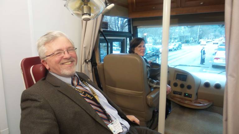 County Commissioner Matt Osterberg and nurse in new Middletown Community Health Center dental van (Photo by Frances Ruth Harris)