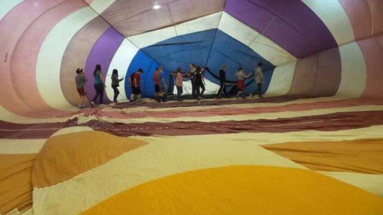 Students got to see, and feel, what the inside of a hot air balloon is like (Photo by Frances Ruth Harris)