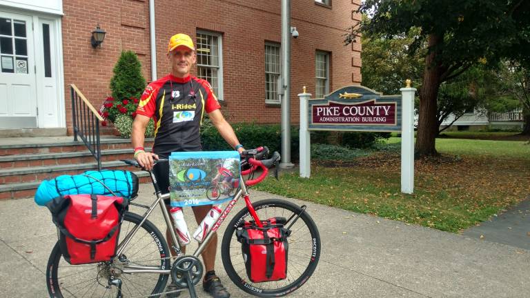 Bill Ludwick in Milford before starting out on his long journey (Photo by Anya Tikka)