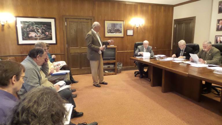 Carl Wingus, President and CEO, Pocono Mountains Visitors Bureau, makes a presentation to county commissioners (Photo by Frances Ruth Harris)