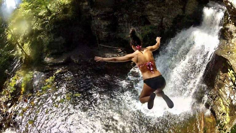 This scene is from one of many YouTube videos of cliff jumps in the park, this one at Adams Creek.