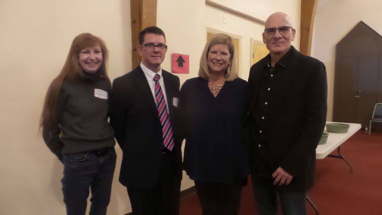 From left: Pike County Coroner Christopher Brighton; Reality Tour Director Jill Gamboni; guest speaker Lori Bubigkeit; concerned citizen Bill Messinetti (Photo by Frances Ruth Harris)