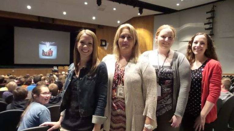 DV middle school teachers (from left): Mallory Gilhooley, Erin Soroghinski, Kayla Tricst, and Janelle Many (Photo by Frances Ruth Harris)