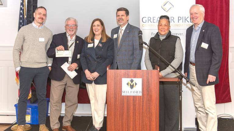 Left to Right: Rick Little, executive director, Greater Pike Community Foundation; Pike County Commissioner Matthew Osterberg; Senator Lisa Baker; Representative Jeff Olsommer; Pike County Commissioners Christa Caceres and Ronald Schmalzle.