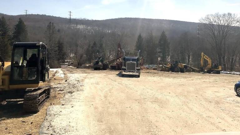Silvie Meadow on Old Mine Road between Millbrook and Watergate is serving as the construction staging area for the wetlands restoration project. This area has served as an overflow parking area for events at Millbrook Village in the past (Delaware Water Gap National Recreation Area Facebook photo)