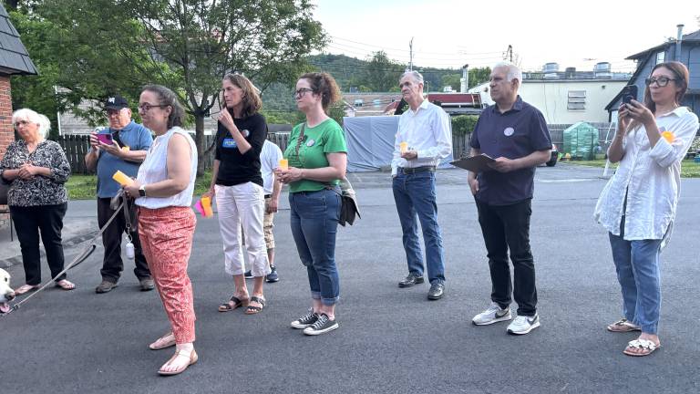 Candelight Vigil in front of DVA offices at back of line are Sean Strub (white shirt) and Jay Blotcher (blue shirt).