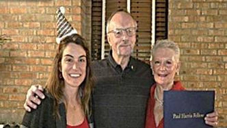 Rotary Club president Jamie Dykstra with Bill and Christine Kerstetter.