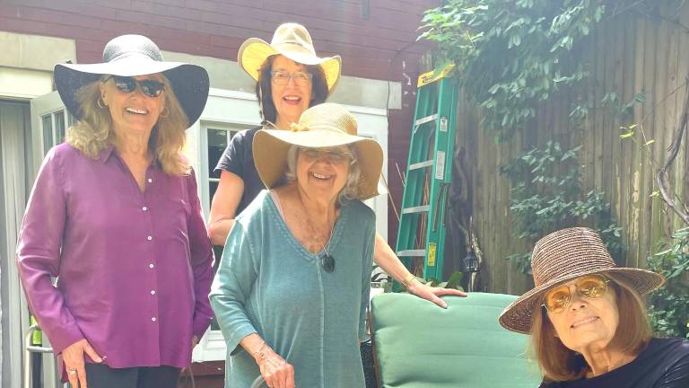 The monthly lunch group featuring from left: Suzanne Braun Levine, Joanne Edgar, Robin Morgan and Gloria Steinem.